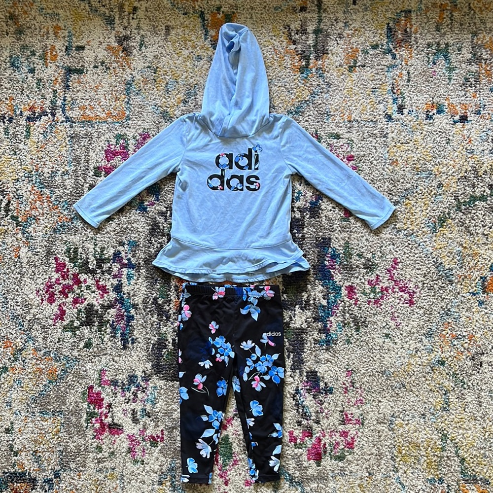 Adidas Baby Long Sleeve Hoodie & Floral Leggings Matching Set Outfit Girls Sz 2T